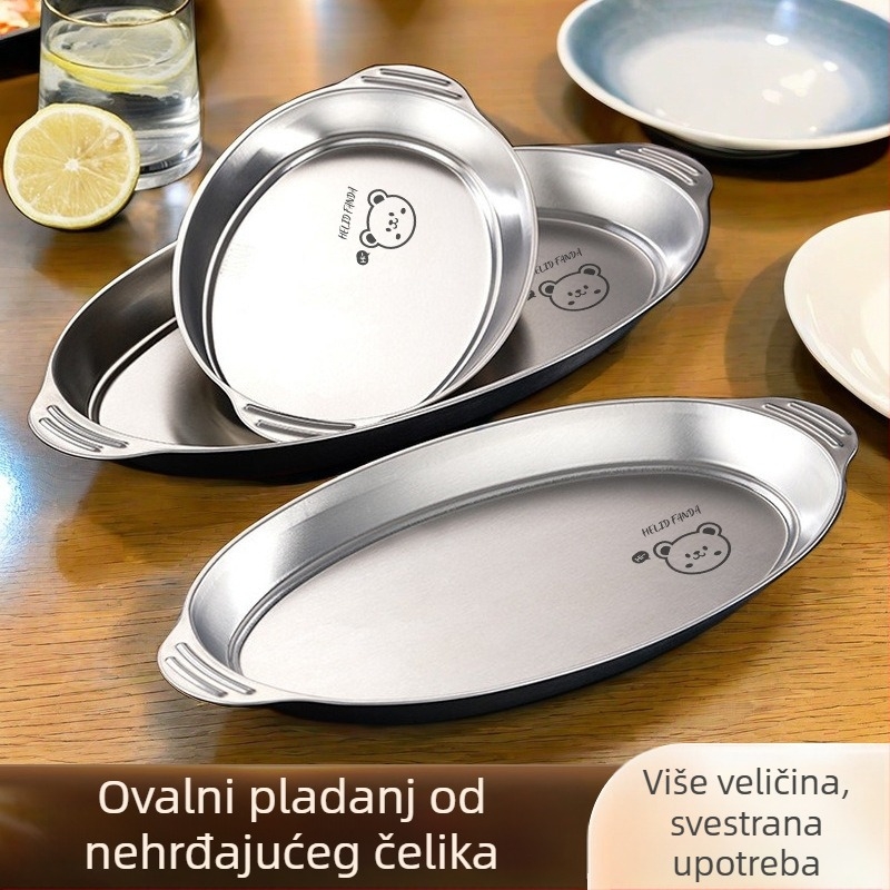 Ovalni tanjur od 304 nehrđajućeg čelika s dvije ručke, dubok i višenamjenski za kuhanje na pari ribe, roštilj i dim sum