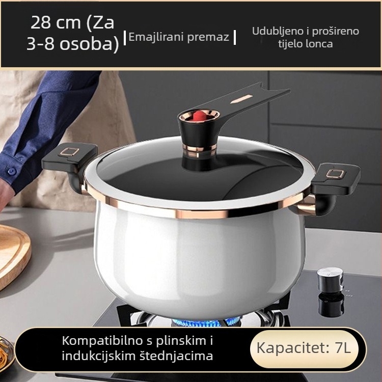 Nova emajlirana posuda velikog kapaciteta za kućnu upotrebu, neprijanjajuća, za juhe i gulaše, s dvije ručke, kompatibilna s plinskim i indukcijskim pločama