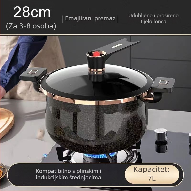 Nova emajlirana posuda velikog kapaciteta za kućnu upotrebu, neprijanjajuća, za juhe i gulaše, s dvije ručke, kompatibilna s plinskim i indukcijskim pločama