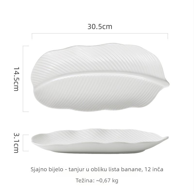 Porcelanski tanjur u obliku lista banane – posluživanje sushija, dim sum i kolača