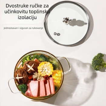 Lonac za juhu od borosilikatnog stakla s dvjema ručkama, proziran, 1,1–2 L, otporan na visoke temperature, za plinski štednjak, pogodan za rezance, juhe i mliječne umake