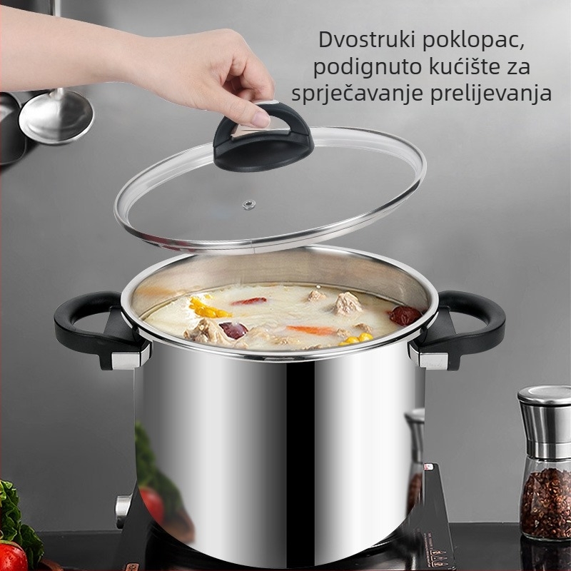 Double Happiness lonac pod pritiskom od nehrđajućeg čelika 304, velika kapaciteta, za kućnu upotrebu, univerzalna za plinsku i indukcijsku ploču, otporna na eksplozije