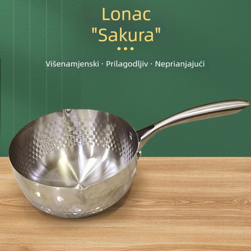 Japanski stil Yukihira lonac od nehrđajućeg čelika, ravna tekstura, 304/430, za mlijeko, jedna porcija, višenamjenski lonac za rezance