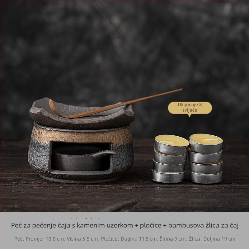 Keramički set za čajnu ceremoniju s pozlaćenom glazurom i osnovom za zagrijavanje svijećom, dodatna oprema za čaj
