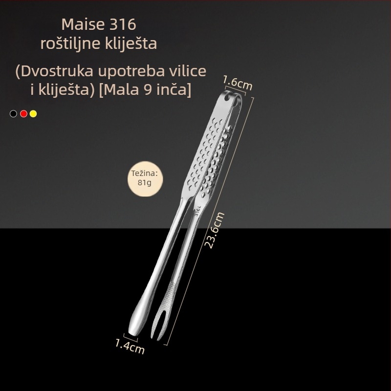 Debljane klešta za roštilj od 316 nerđajućeg čelika s integriranom korejskom vilicom – kuhinjske kliješta za hranu, zaštita od opeklina