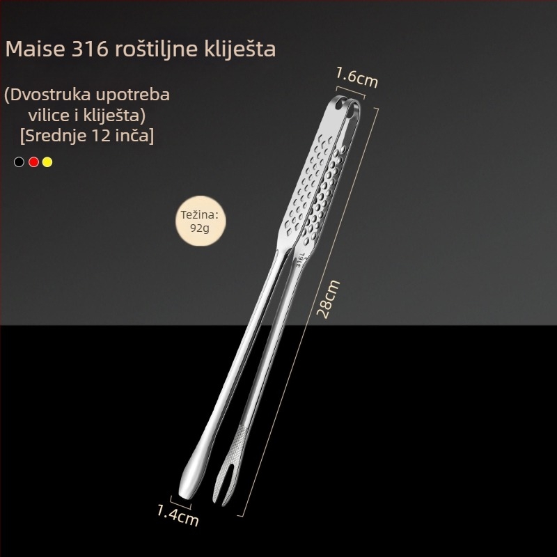 Debljane klešta za roštilj od 316 nerđajućeg čelika s integriranom korejskom vilicom – kuhinjske kliješta za hranu, zaštita od opeklina