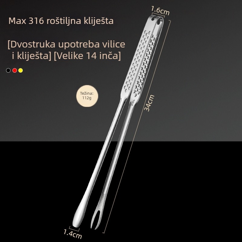 Debljane klešta za roštilj od 316 nerđajućeg čelika s integriranom korejskom vilicom – kuhinjske kliješta za hranu, zaštita od opeklina