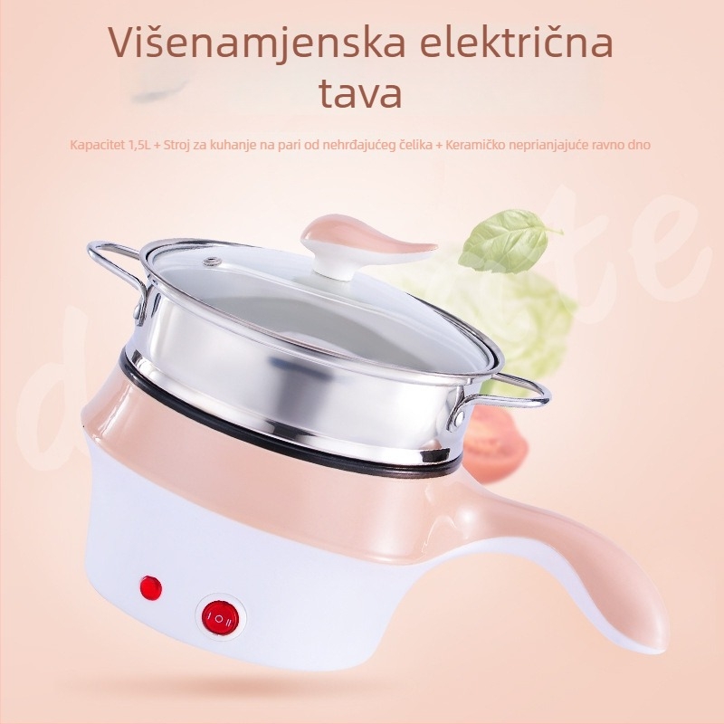Mini električno kuhalo s neizljepljivim unutarnjim posudom, 1–2 L, 800 W, parenje, prženje, kuhanje, hot pot, teppanyaki
