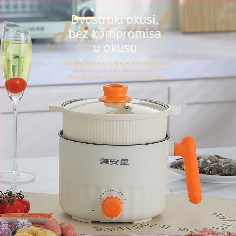 Meianli MAL-01 2L Mini Električna Lonac za Studenten Dom i Dom, Višefunkcionalan s Keramičkim Unutarnjim Tankom, Mehaničko Upravljanje, Dva Sloja, Brzi Par, Grijanje i Shabu-Shabu