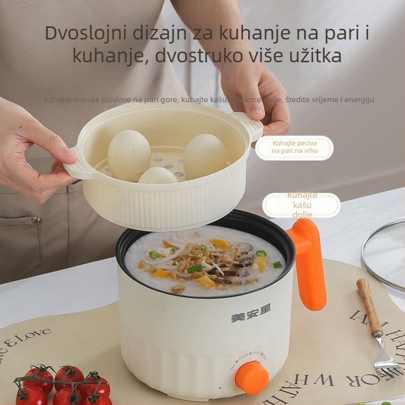 Meianli MAL-01 2L Mini Električna Lonac za Studenten Dom i Dom, Višefunkcionalan s Keramičkim Unutarnjim Tankom, Mehaničko Upravljanje, Dva Sloja, Brzi Par, Grijanje i Shabu-Shabu