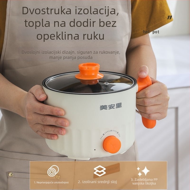 Meianli MAL-01 2L Mini Električna Lonac za Studenten Dom i Dom, Višefunkcionalan s Keramičkim Unutarnjim Tankom, Mehaničko Upravljanje, Dva Sloja, Brzi Par, Grijanje i Shabu-Shabu