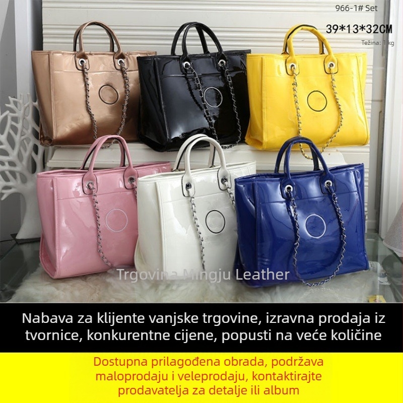 Ženska torba od patentirane kože s crossbody remenom, velika kapaciteta, izvezeni motivi