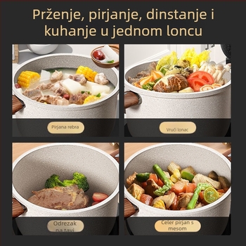Lonac za juhu od Maifan kamena, s dvije ručke, neprijanjajućim dnom, stakleni poklopac, pogodan za sve štednjake, s mogućnošću kuhanja na pari