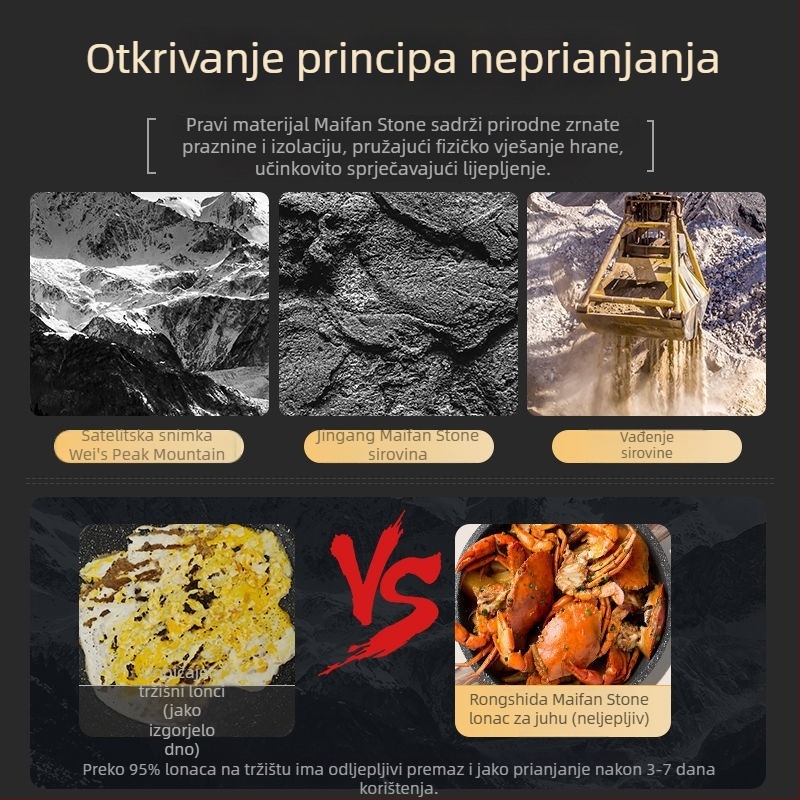 Lonac za juhu od Maifan kamena, s dvije ručke, neprijanjajućim dnom, stakleni poklopac, pogodan za sve štednjake, s mogućnošću kuhanja na pari