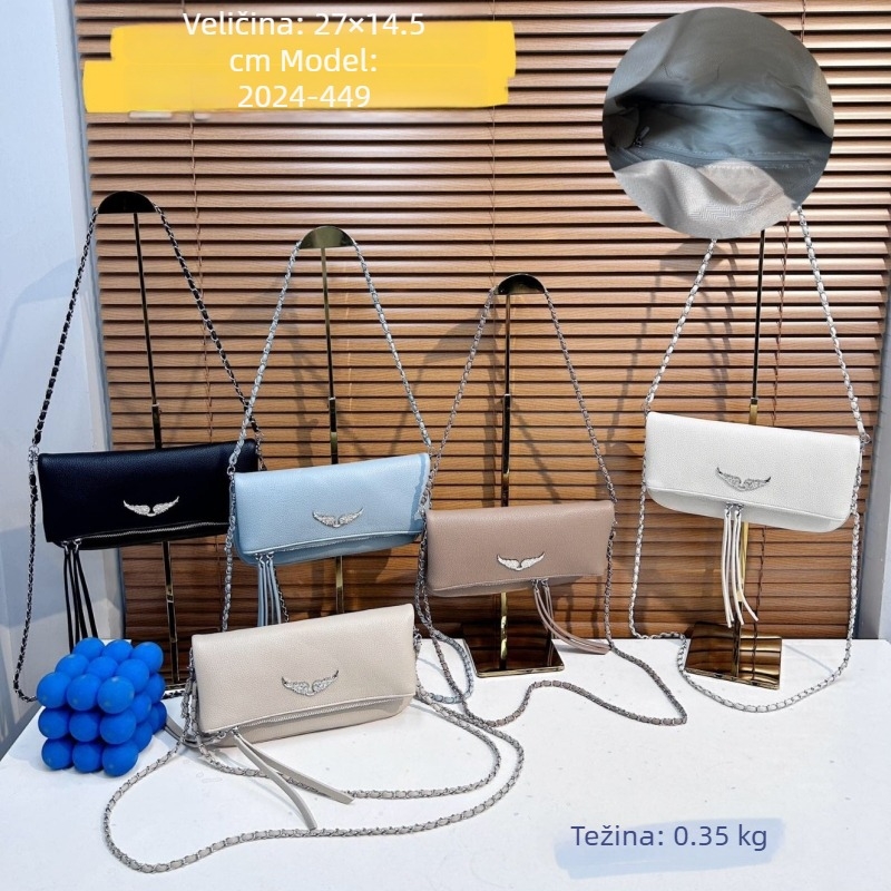 PU mala kvadratna ženska torba na rame, proljeće 2025, diagonalan crossbody dizajn s krilnim detaljem