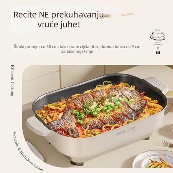 Električna višenamjenska posuda, 1500W+, 6L, za hot pot i riblji roštilj, para, prženje, kuhanje, dinstanje