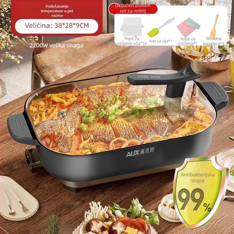 Električna višenamjenska posuda, 1500W+, 6L, za hot pot i riblji roštilj, para, prženje, kuhanje, dinstanje