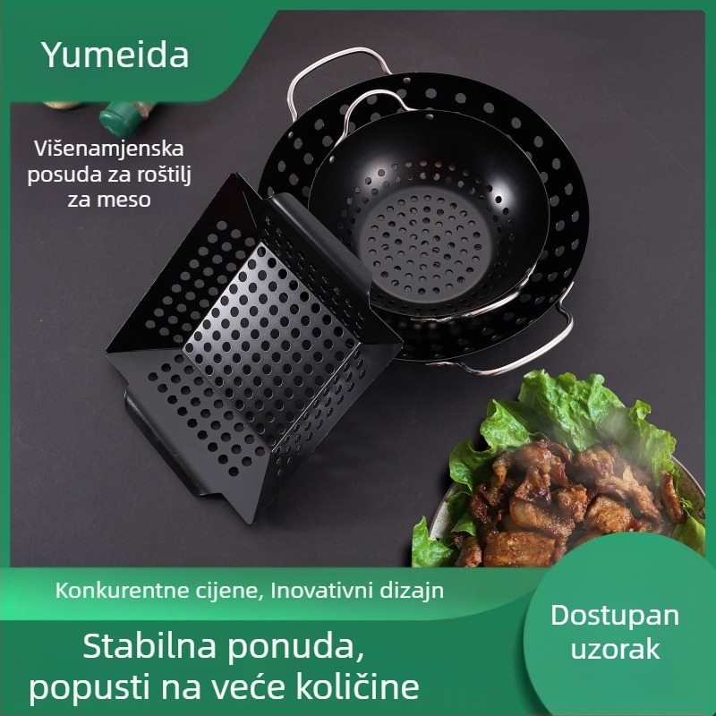 Nehrđajući čelični vanjski tanjur za roštilj, kvadratni perforirani tanjur za povrće