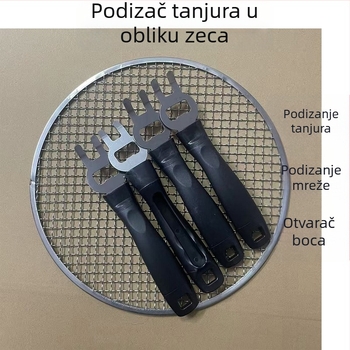 Nerđajući čelični alat za roštilj: otvarač za boce, višenamjenski dodatak za roštilj, vilica i dizalica za podizanje, za vanjsko pečenje na ugljen