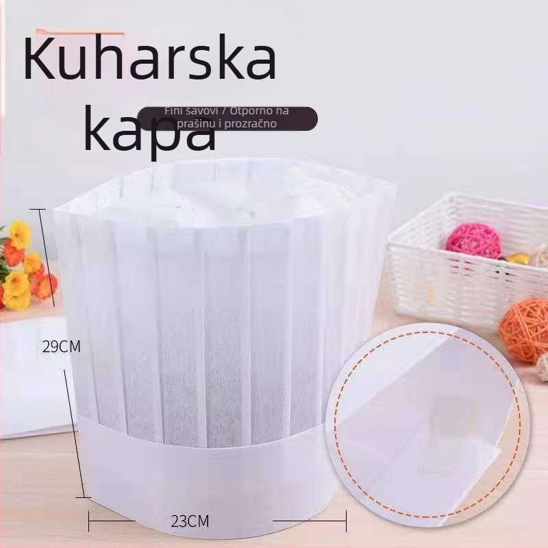 Jednokratna kapa kuhara za muškarce, od netkanog materijala, otporna na ulje i dim, kapa s visokom krunom za hotelsku kuhinju i catering