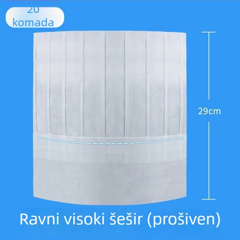 Jednokratna kapa kuhara za muškarce, od netkanog materijala, otporna na ulje i dim, kapa s visokom krunom za hotelsku kuhinju i catering