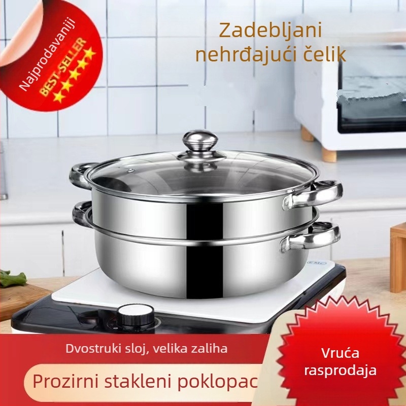 Nehrđajući čelični parovnik, 28 cm, velika kapaciteta, jednostruki i dvostruki sloj, pogodan za vruća jela, mogućnost otiska logotipa