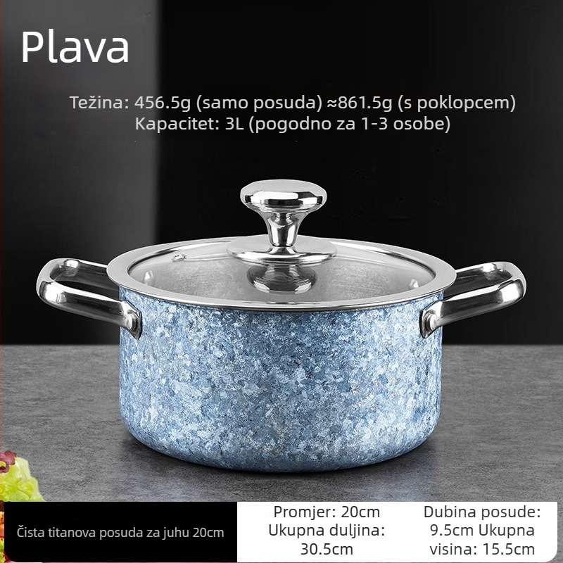 Titanijev lonac za juhu s dvostrukom ručkom, bez premaza, velik kapacitet s čvrstim dnom, za plinski štednjak