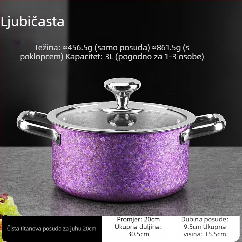 Titanijev lonac za juhu s dvostrukom ručkom, bez premaza, velik kapacitet s čvrstim dnom, za plinski štednjak