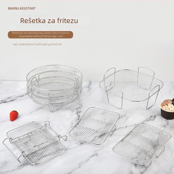 Velika trostruka mreža od nehrđajućeg čelika za kuhinju i vanjsko roštiljanje, 304 nehrđajući čelik, kompatibilna s fritozom na zrak
