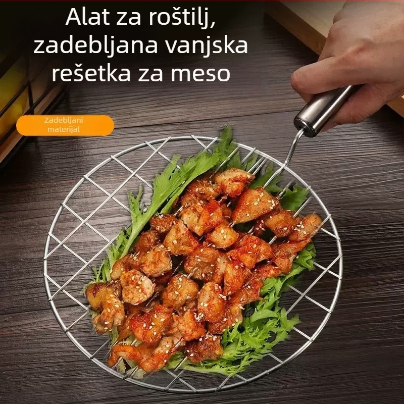 Kružna mreža za roštilj s držačem, zaštita od opeklina, vanjska mreža za roštiljanje i kuhanje čaja uz štednjak