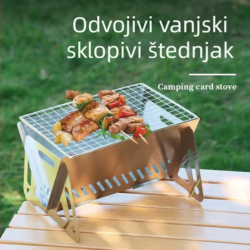 Sklopiva kamp kuhinja kartice za kampiranje, kuhanje čaja i roštilj — od nehrđajućeg čelika, prenosni mini roštilj, drveno gorivo