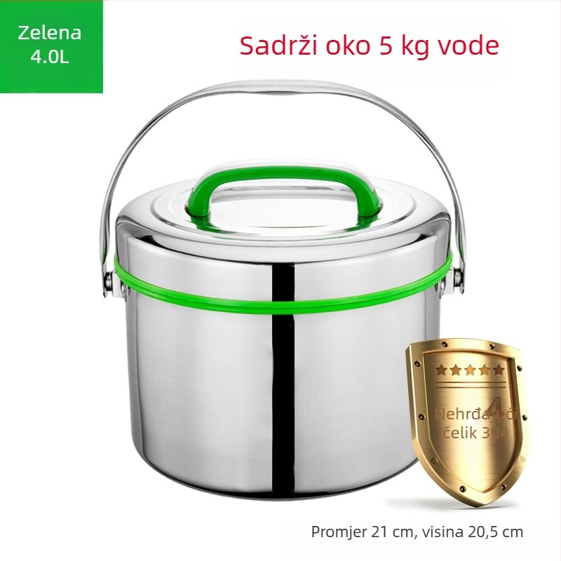 A524 Kutija za ručak od 304 nehrđajućeg čelika, izolirana, velika kapaciteta, prenosni dvostruki sloj lonca