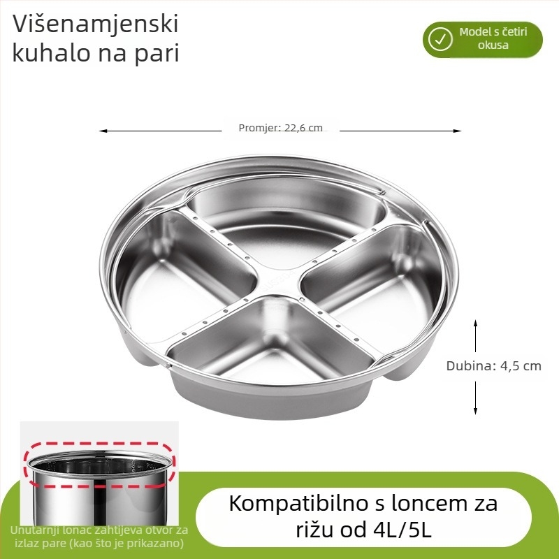 Posuda za paru od 304 nehrđajućeg čelika Yin-Yang s podijeljenim odjeljcima, pogodna za dječju hranu i kuhanje riže na pari
