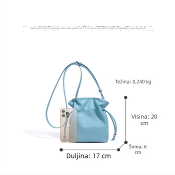 Ženska crossbody torbica od prave kože, mala kvadratna bucket torbica, jednobojna, s jednim remenom, magnetsko zatvaranje
