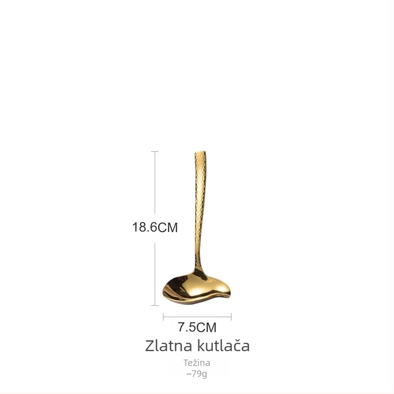 304 nehrđajući čelik, debeli, s udarnom teksturom, žlica za juhu s dugim drškom, pogodna za vrući lonac – knedle i kaša, zlatna