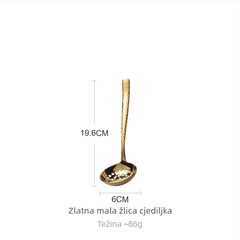 304 nehrđajući čelik, debeli, s udarnom teksturom, žlica za juhu s dugim drškom, pogodna za vrući lonac – knedle i kaša, zlatna