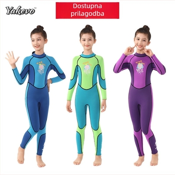 Yakevo 2,5 mm dječji ženski wetsuit za ronjenje, jednodijelni, s dugim rukavima i dugim nogama, neoprenski, s karikaturnim uzorkom