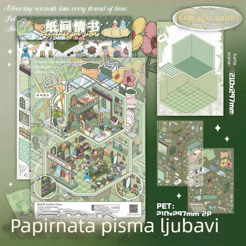 DIY dnevnik dekor – naljepnice za scenu sobe, serija Ljubavno pismo na papiru, puzzle scena