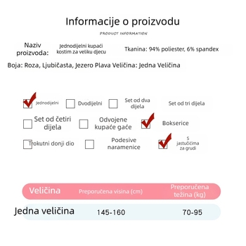 Dječji jednodijelni kupaći za djevojčice srednjih i većih uzrasta, konzervativan sportski kroj, brzo-sušeći za trening i odmor