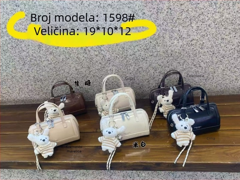 Visoko kvalitetna cilindrična torbica Boston stila, mala kružna torbica s lancem, dizajn nadahnut jastukom, svestrana za rameno i crossbody nošenje