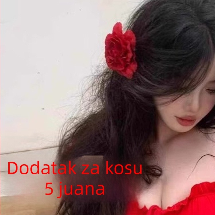 Crveni dvodijelni bikini s trokutastim topom i naduvenim rukavima – ženski kupaći za plažu