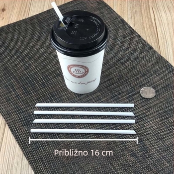 Plastične jednokratne slamke s oštrim vrhom, mliječno bijele boje, 16 cm dužine, pojedinačno zapakirane, za sojino mlijeko i jogurt.