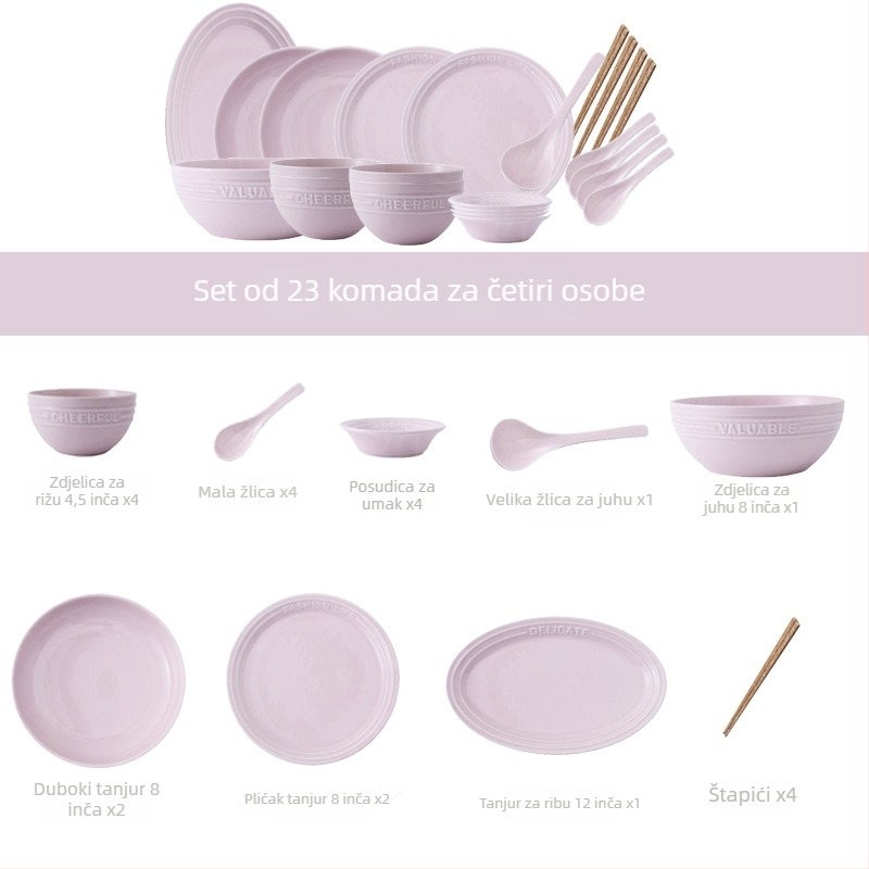 Reljefni engleski set posuđa – porculanski Night Sakura ružičasti, zdjele za rižu i juhu, tanjuri, štapići, 11-dijelni Nordic stil