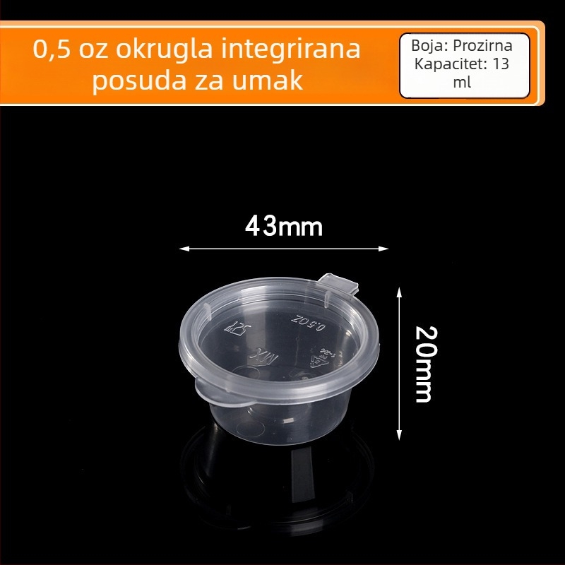 Okrugla jednokratna posuda za umake s nepropusnim poklopcem, PP prehrambene kvalitete, za umakanje i pakiranje za ponijeti