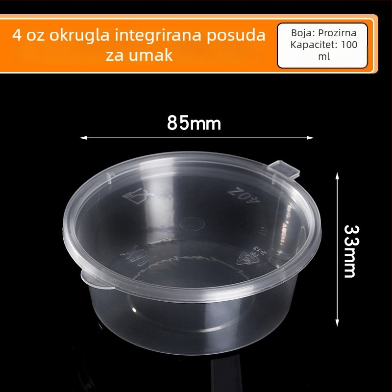 Okrugla jednokratna posuda za umake s nepropusnim poklopcem, PP prehrambene kvalitete, za umakanje i pakiranje za ponijeti