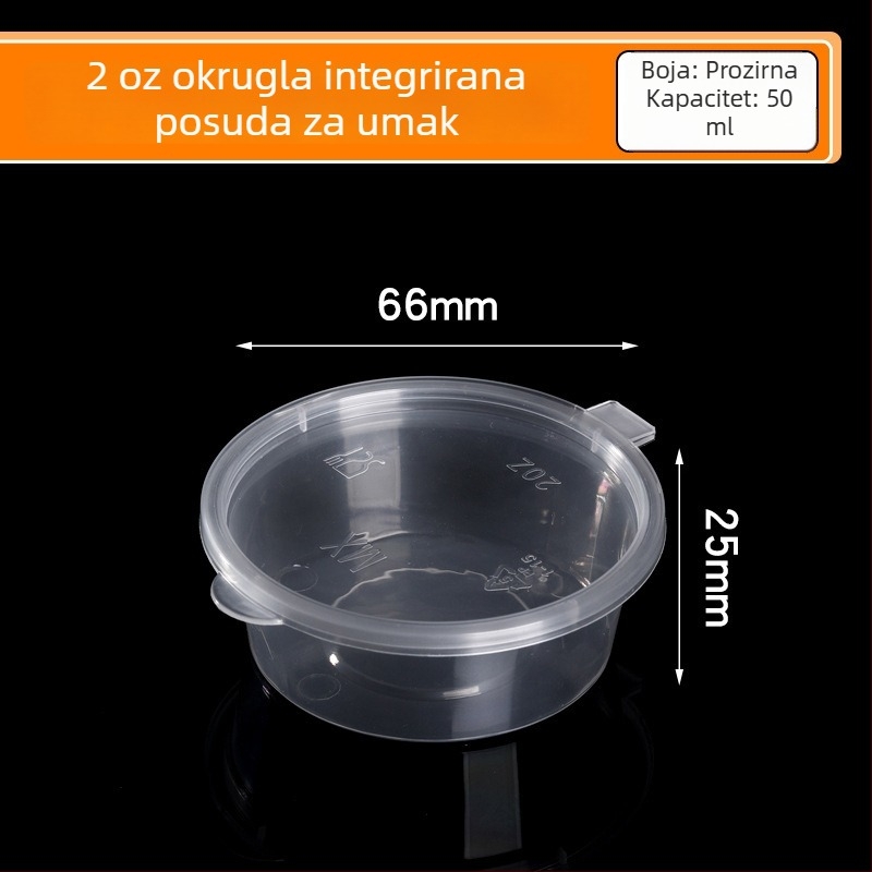 Okrugla jednokratna posuda za umake s nepropusnim poklopcem, PP prehrambene kvalitete, za umakanje i pakiranje za ponijeti