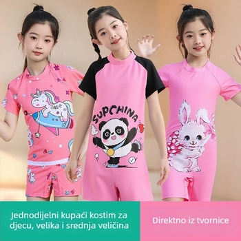 Visokokvalitetne dječje jednodijelno kupaće kostim s slatkim crtani uzorkom, brzo se suši.