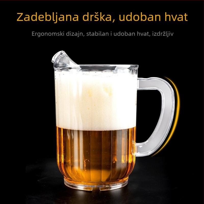 Prozirna plastična čaša za pivo s velikim kapacitetom i izljevom; pogodna za pivo, sok, vodu i čaj; otporna na visoke temperature