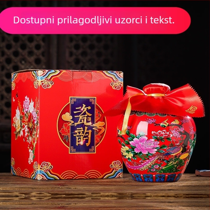 Keramički bokal za vino sa zatvorenim poklopcem, plavo-bijela glazura