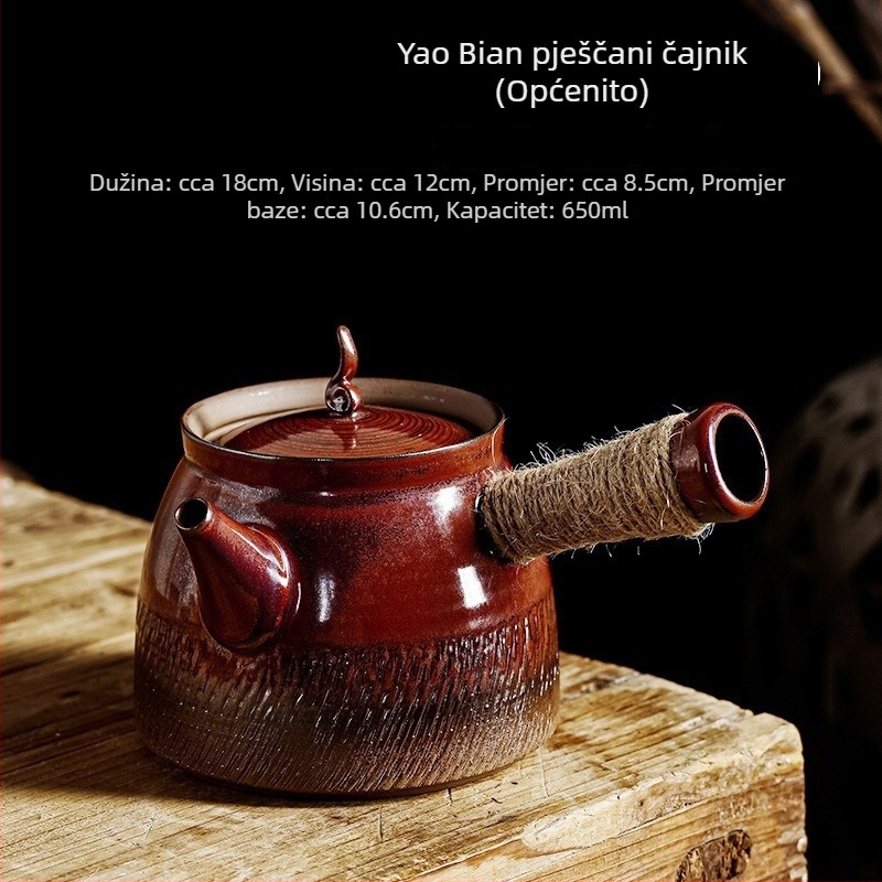 Na skladištu Gongfu čajnik od crvene gline, keramika s varijacijom glazure, s podiznim držalom, za vanjsku upotrebu